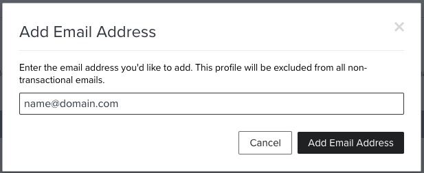 Modal för att manuellt lägga till en profil i exkluderingslistan