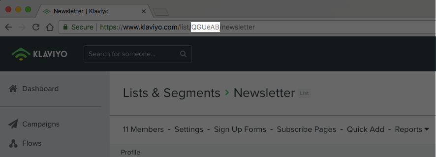 Ett lista-ID som finns i en listas URL