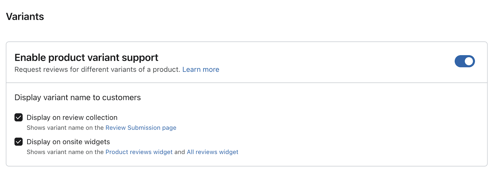 variation support widget inställningar