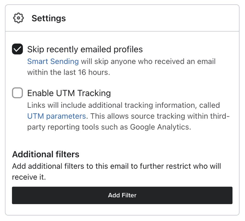 flöde builder sidebar som visar inställningar för flödesmeddelanden med Smart Sending aktiverat.