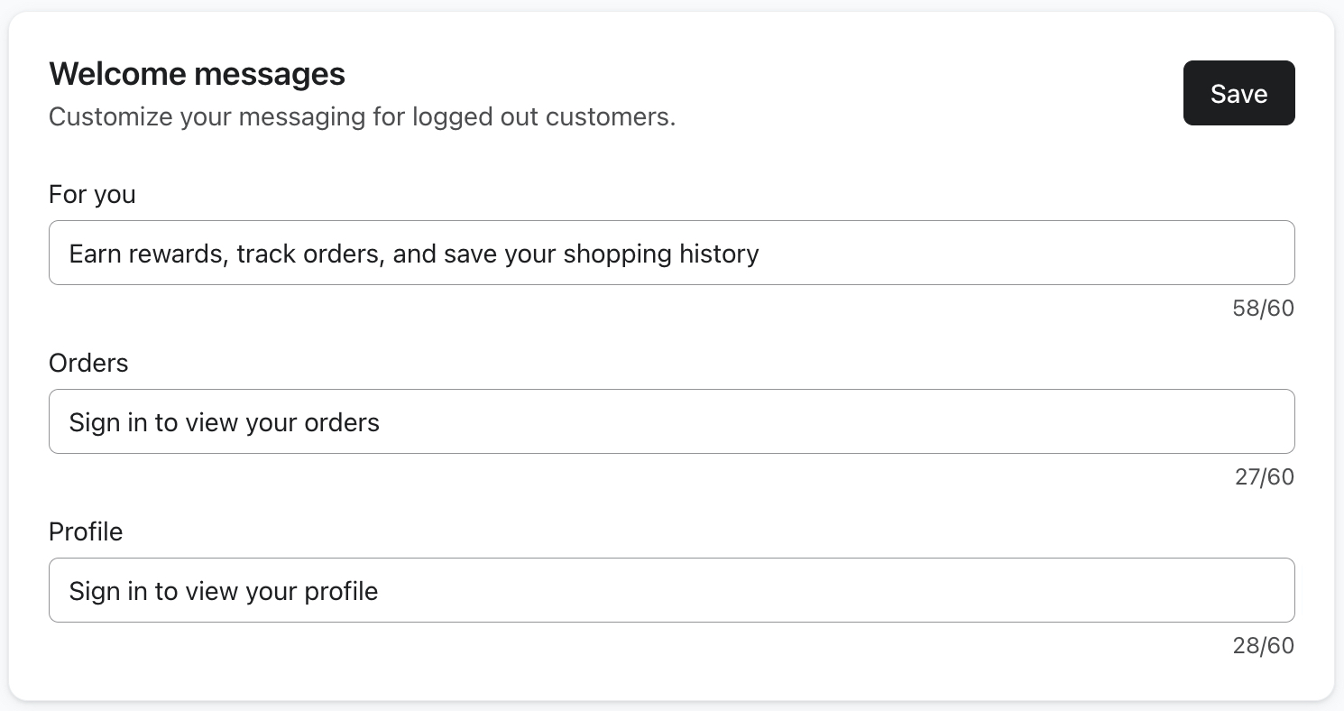 Menyn Välkomstmeddelanden i Klaviyo Customer Hub Innehållsinställningar.