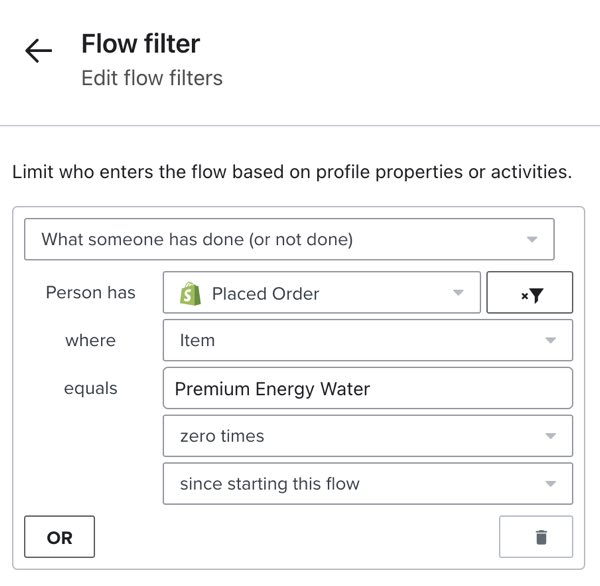villkorsstyrd delning som kontrollerar om någon inte har lagt en order på Premium Energy Water sedan flödet startade