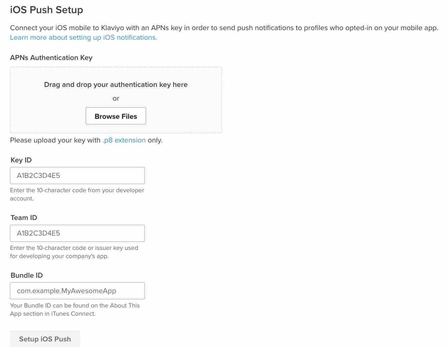 Nödvändig information för att konfigurera iOS pushnotis