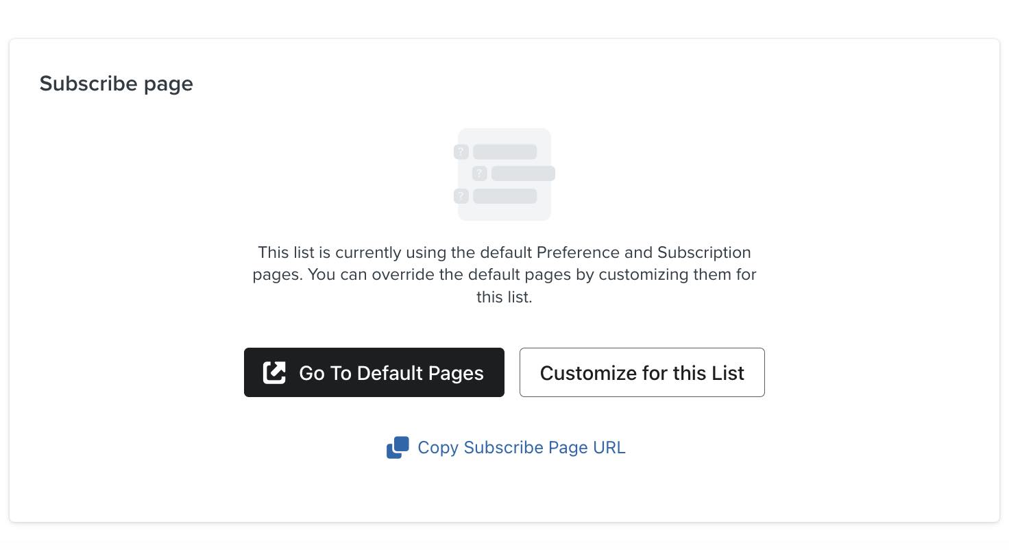 URL-länken Copy prenumerera Page som finns i fliken registreringsformulär på en listas sida.