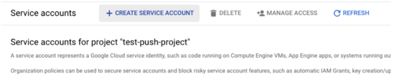 Knapp för att skapa en Google-tjänst Konto