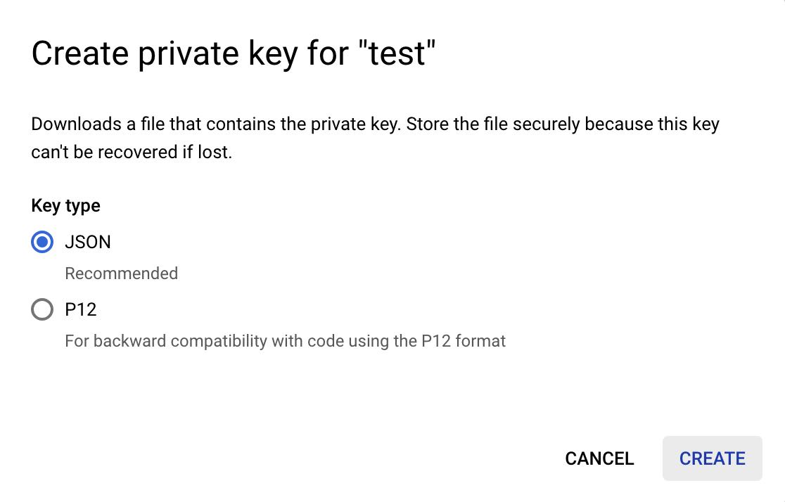 Modal för att välja nyckeltyp när JSON väljs