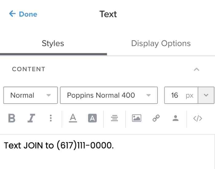 En banner med klick-till-text följt av ett informationsspråk
