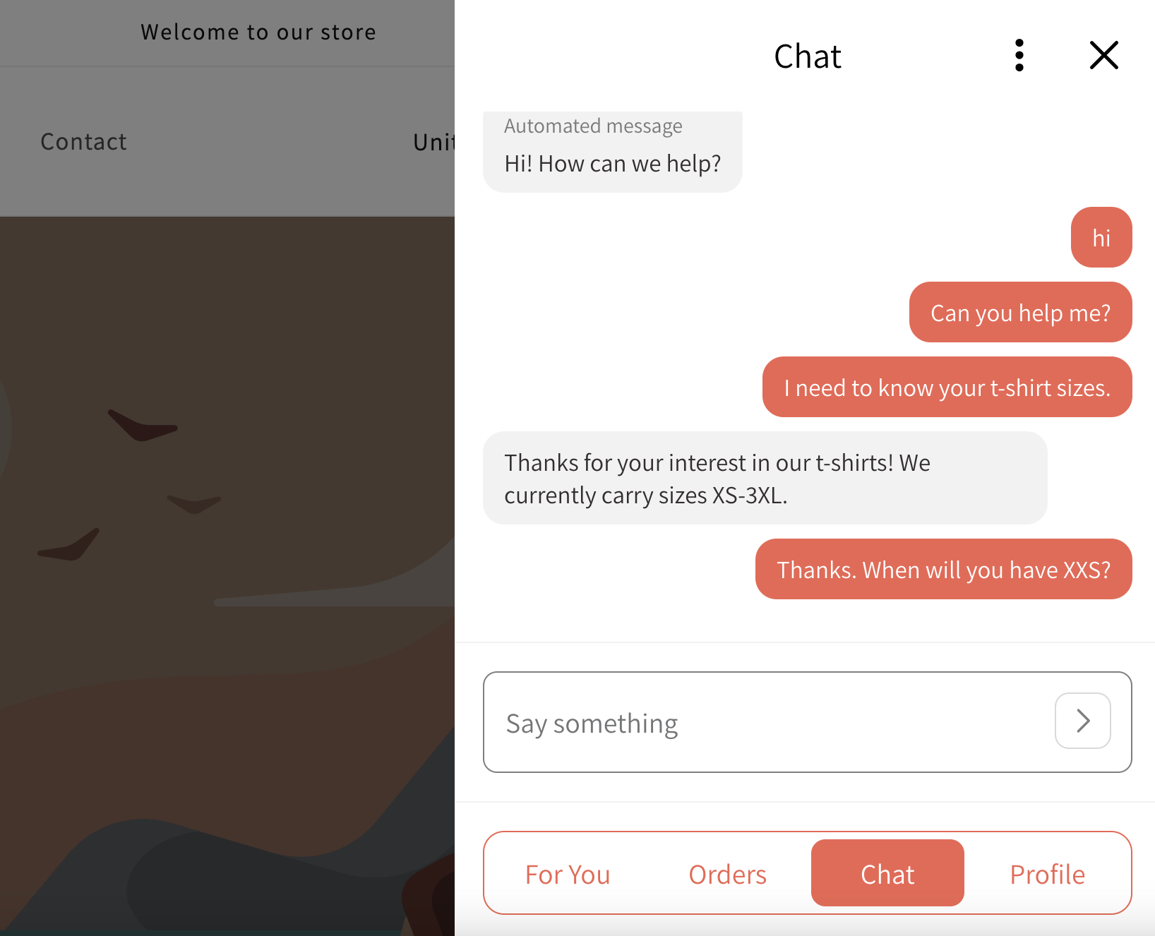 En kunds syn på en Webbchatt-konversation som de har på en webbplats.