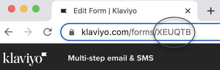 Formulärets ID är inringat i URL:en.