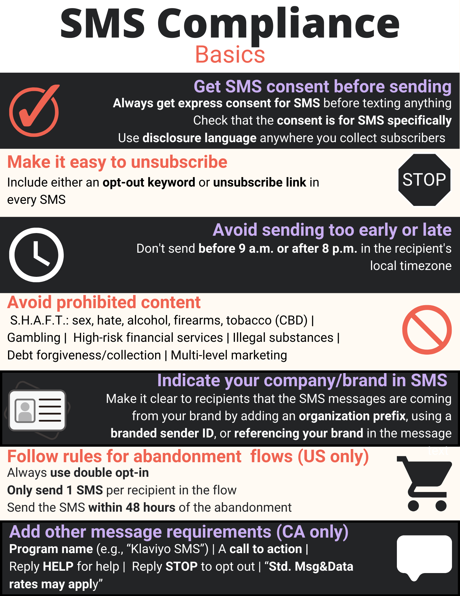 Detaljer för var och en av de 7 Efterlevnad-grunderna för sms, som också diskuteras senare i den här artikeln