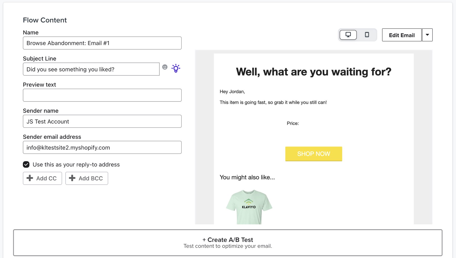 skärm för redigering av e-postinnehåll.