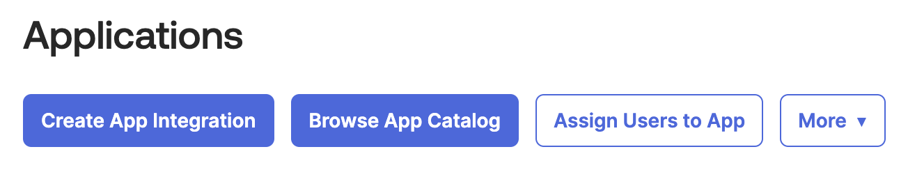 Applications-sidan i Okta, där du kan skapa appintegrationer