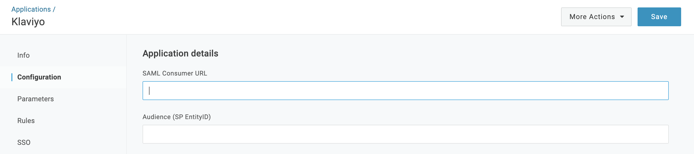 Konfigurationssida som inte innehåller någon information