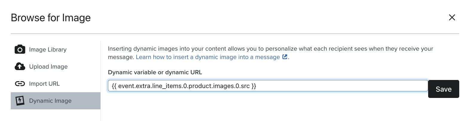 Dynamic Image-fliken efter att ha klistrat in en exempelvariabel