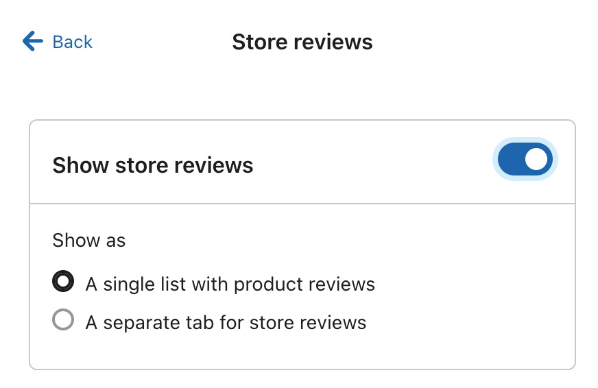 Inställningen för butiksrecensioner är aktiverad