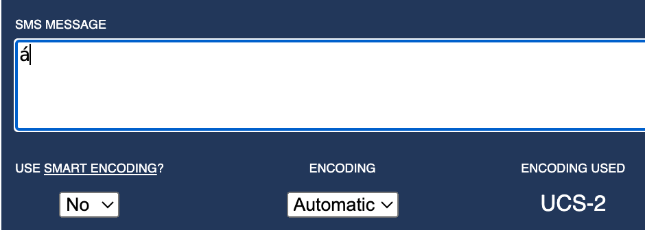 Exempel på ett specialtecken i meddelandet segment calculator
