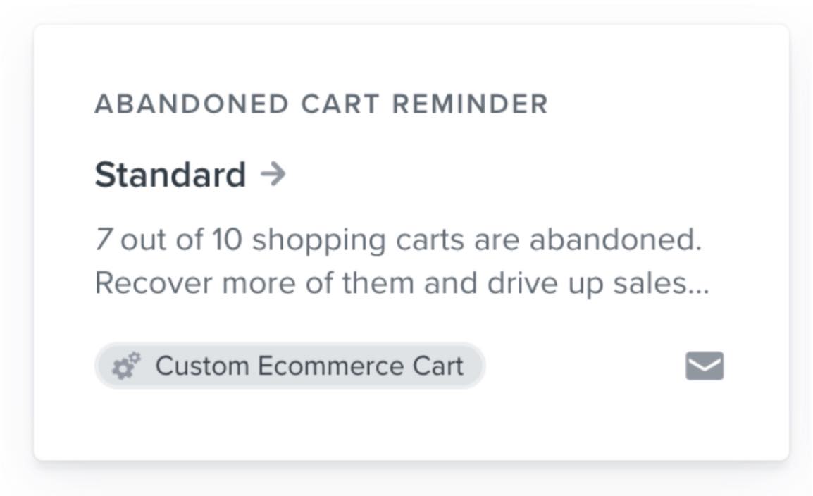 carrito abandonado Recordatorio: Standard tarjeta de flujo para un carrito personalizado ecommerce