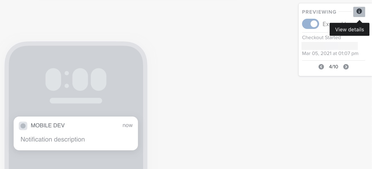 Icono Ver detalles dentro de la ventana de previsualización del push de notificación