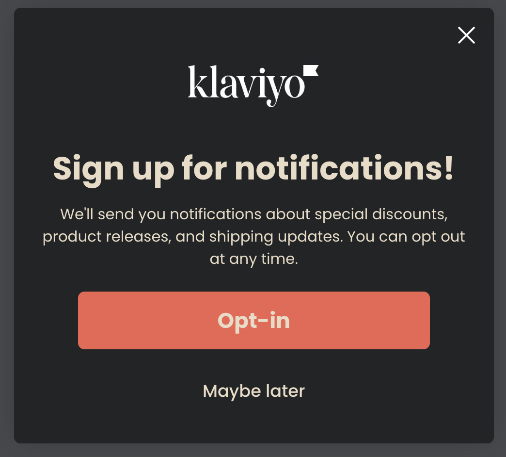 Ejemplo de solicitud de pre-permiso para recoger el consentimiento push de notificación