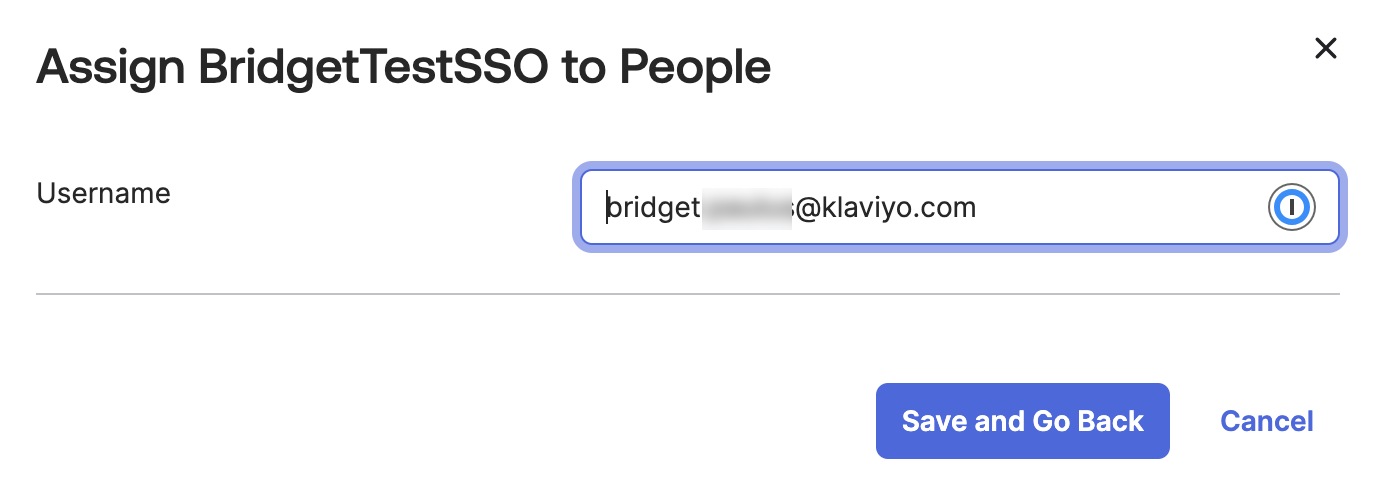 Modal para asignar un nombre de usuario a una persona
