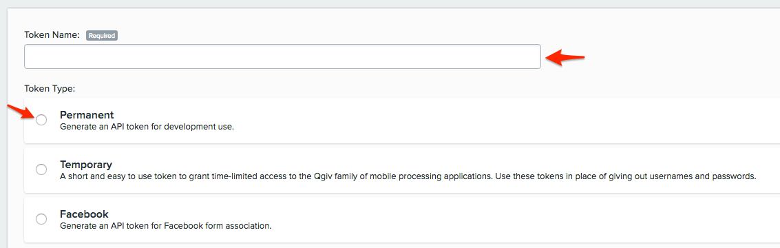 Token configurado en Qgiv con flechas rojas apuntando a la casilla del nombre del token y a la opción permanente