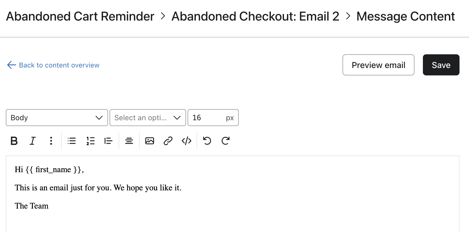 Un esempio di e-mail con solo testo.