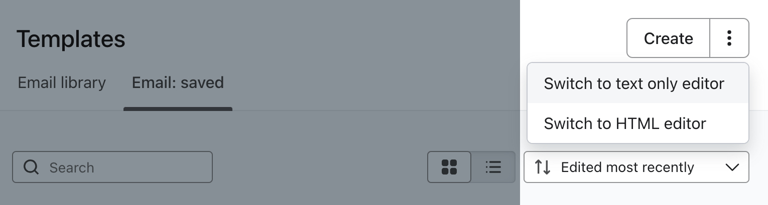 Il pulsante Passa all'editor solo testo nella pagina del modello.