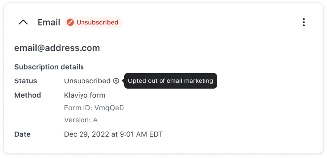 Status wycofania subskrypcji e-maili