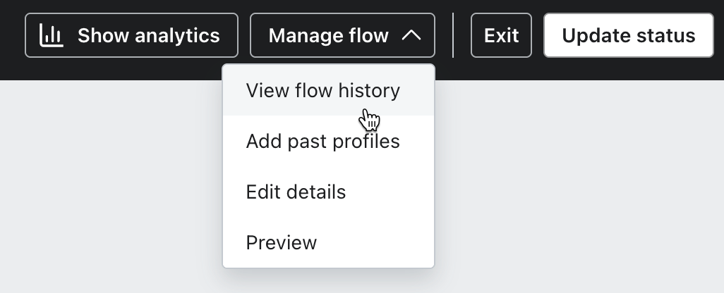 View Flow History option in the Manage Flow dropdown menu.