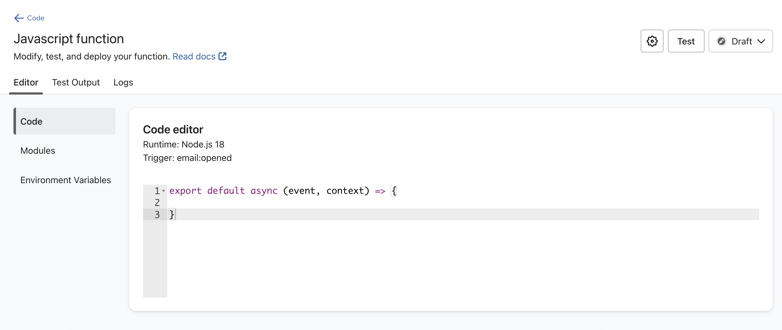 Edytor kodu dla funkcji javascript