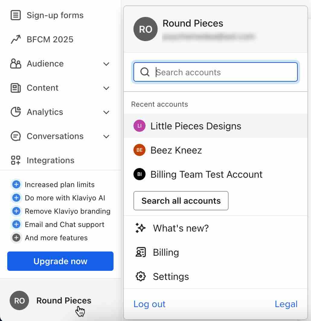 Open de vervolgkeuzelijst account om uw instellingen te openen
