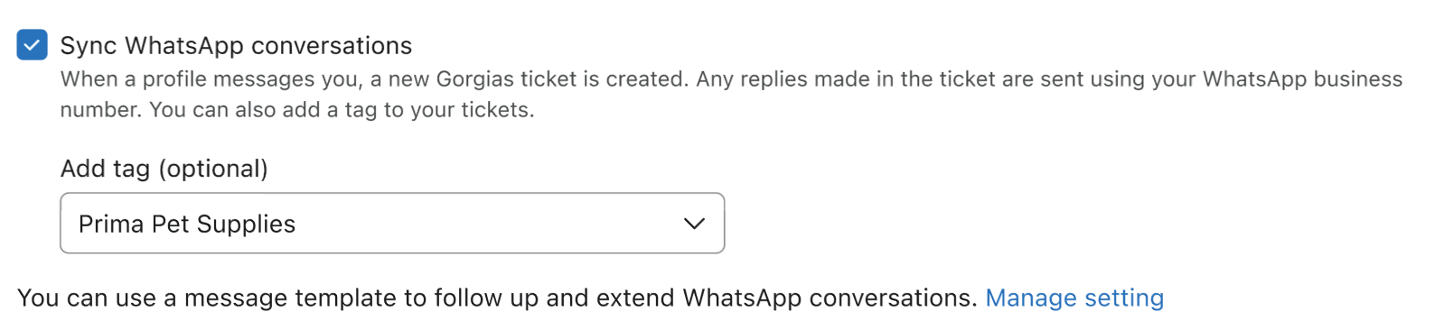 WhatsApp 대화 동기화 옵션이 표시된 대화 상자