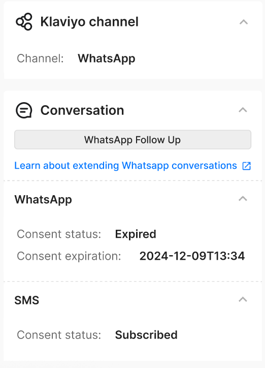 메시지 세부 정보, WhatsApp에 대한 동의 표시