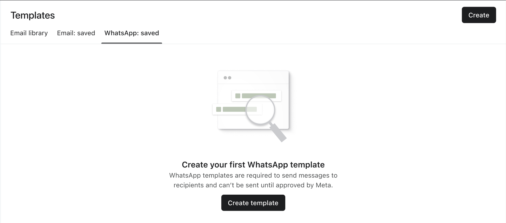 Página para crear tu primera plantilla de WhatsApp en Klaviyo
