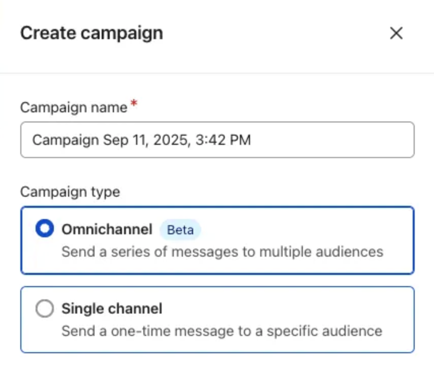 Possibilità di inviare un singolo messaggio o una campagna omnicanale
