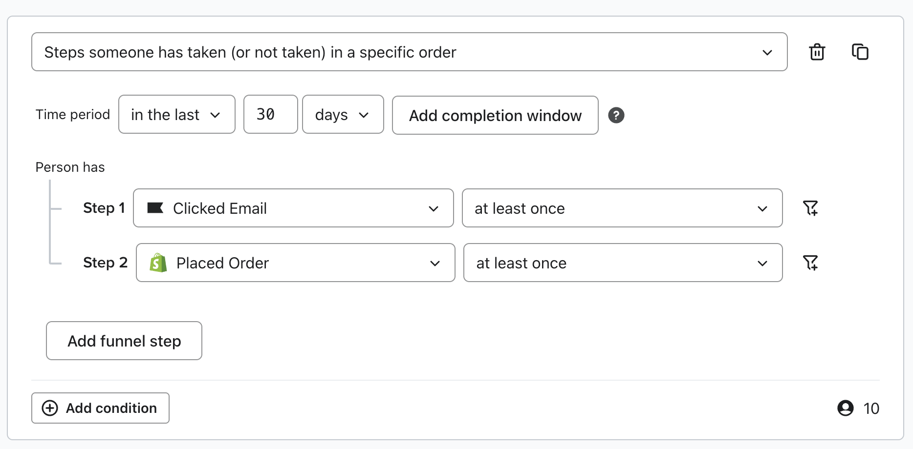 Un'immagine di esempio di un tipico segmento di funnel di eventi