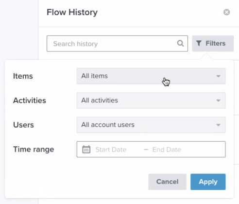 Filter options for the flow's changelog.