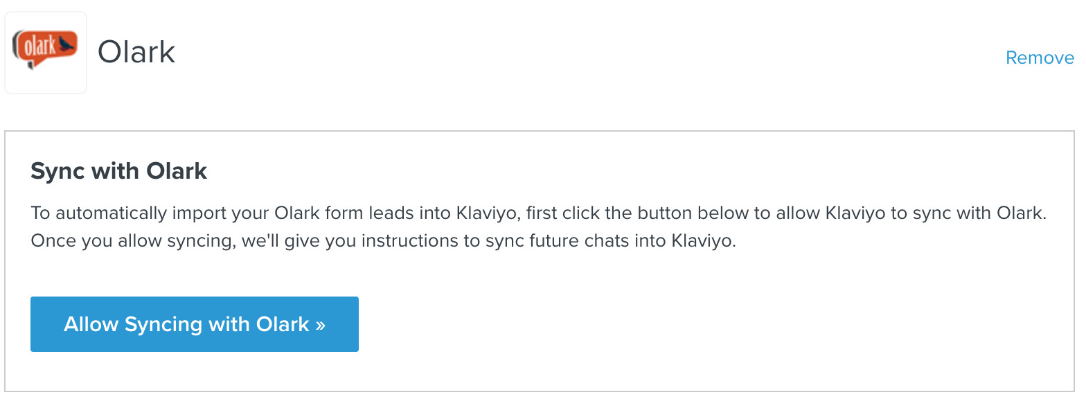 Allow syncing with Olark to import leads to Klaviyo
