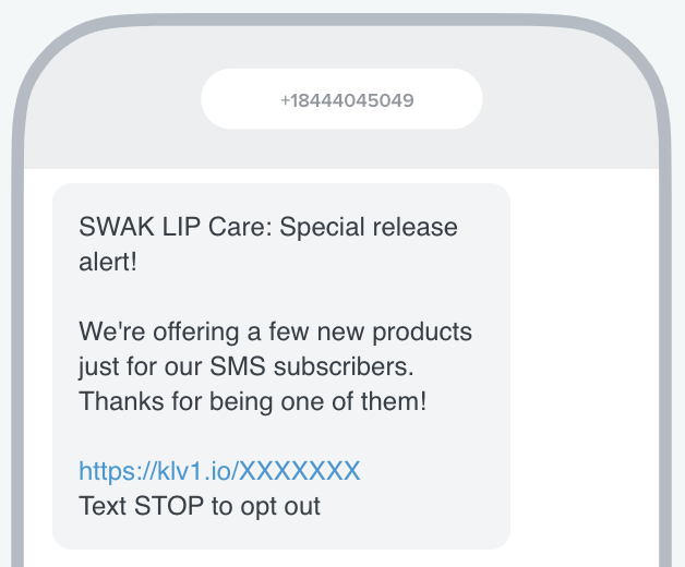 SMS with an exclusive product offer for SMS subscribers.
