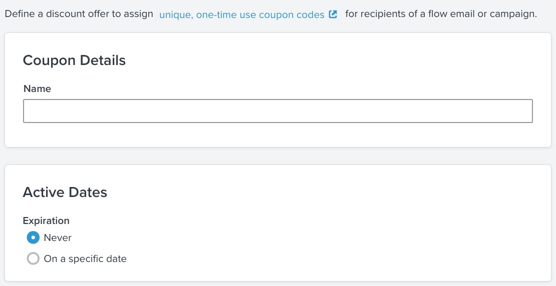 The Add Coupon button in the Uploaded Coupons tab in Klaviyo, which allows you to add more coupon codes