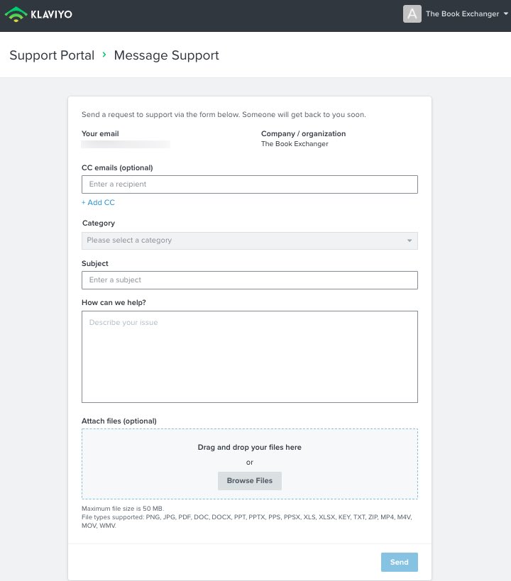 The modal pop-up should you choose Message Support from the Support page and your case info to fill in for help