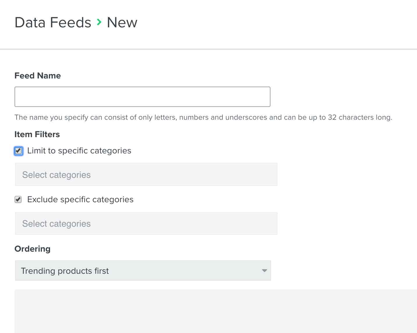 New data feed settings page in the Klaviyo email and sms platform