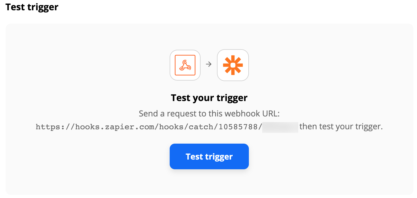 Test trigger page, with Test trigger button in center