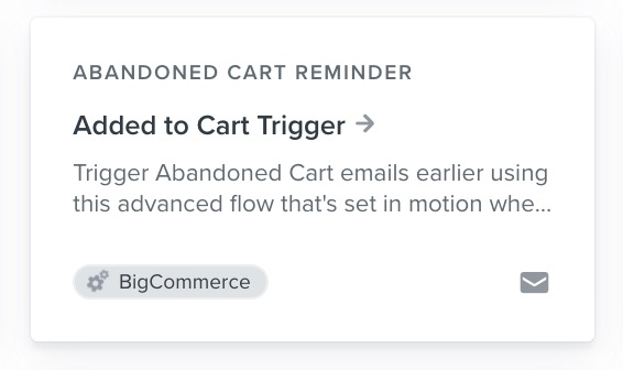 Added to cart trigger abandoned cart reminder card in Klaviyo Flow Library with arrow