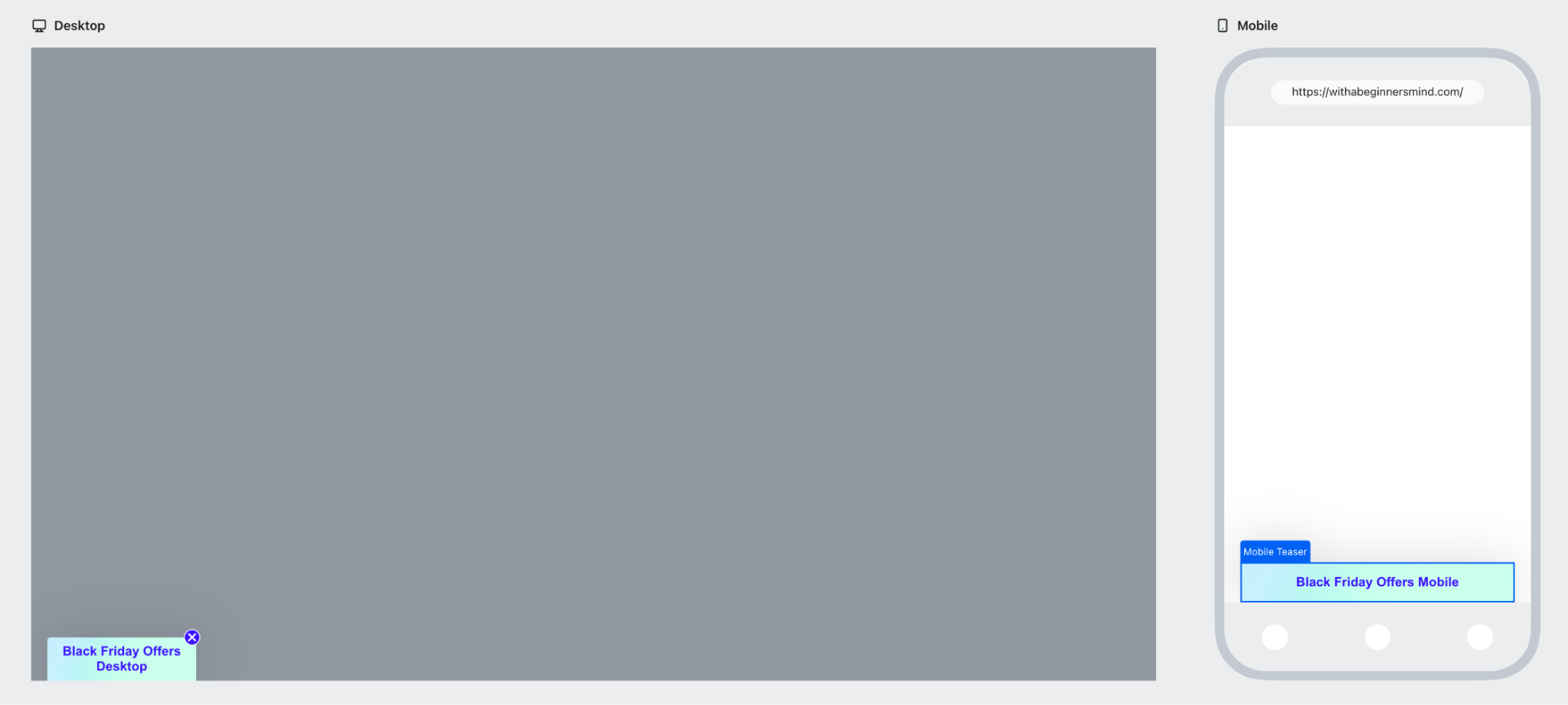 Image showing the form teaser with different content between desktop and mobile view