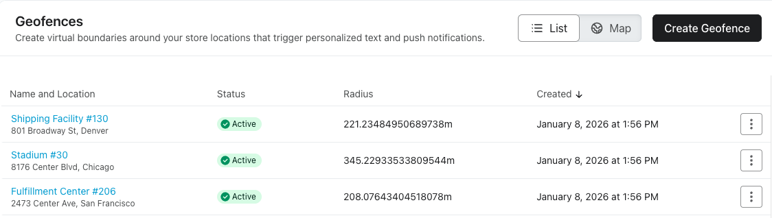 List of an account's geofences