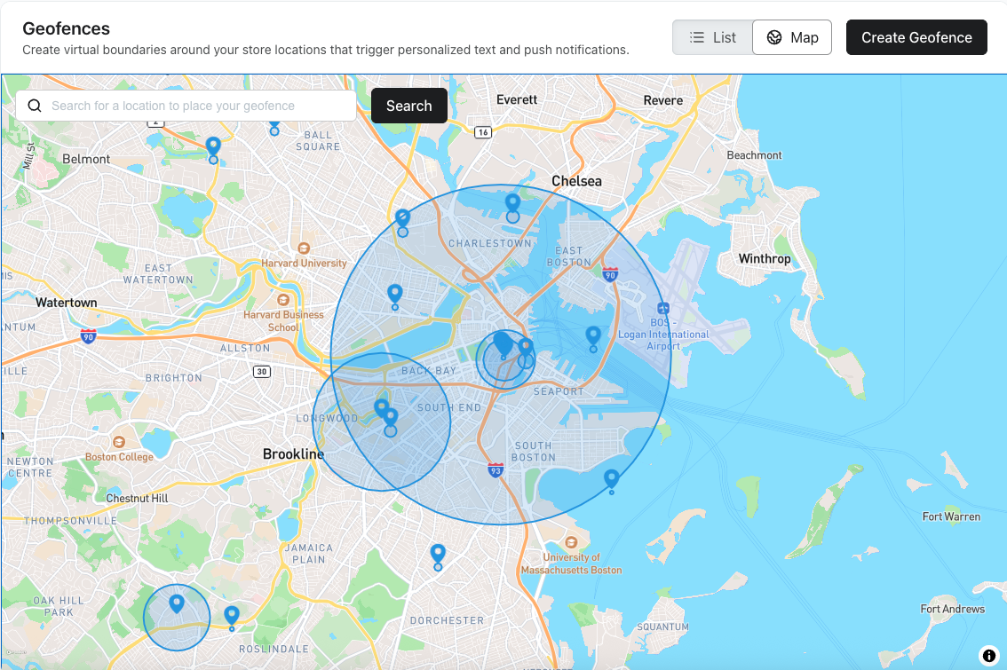 Mapa das cercas geográficas de uma conta