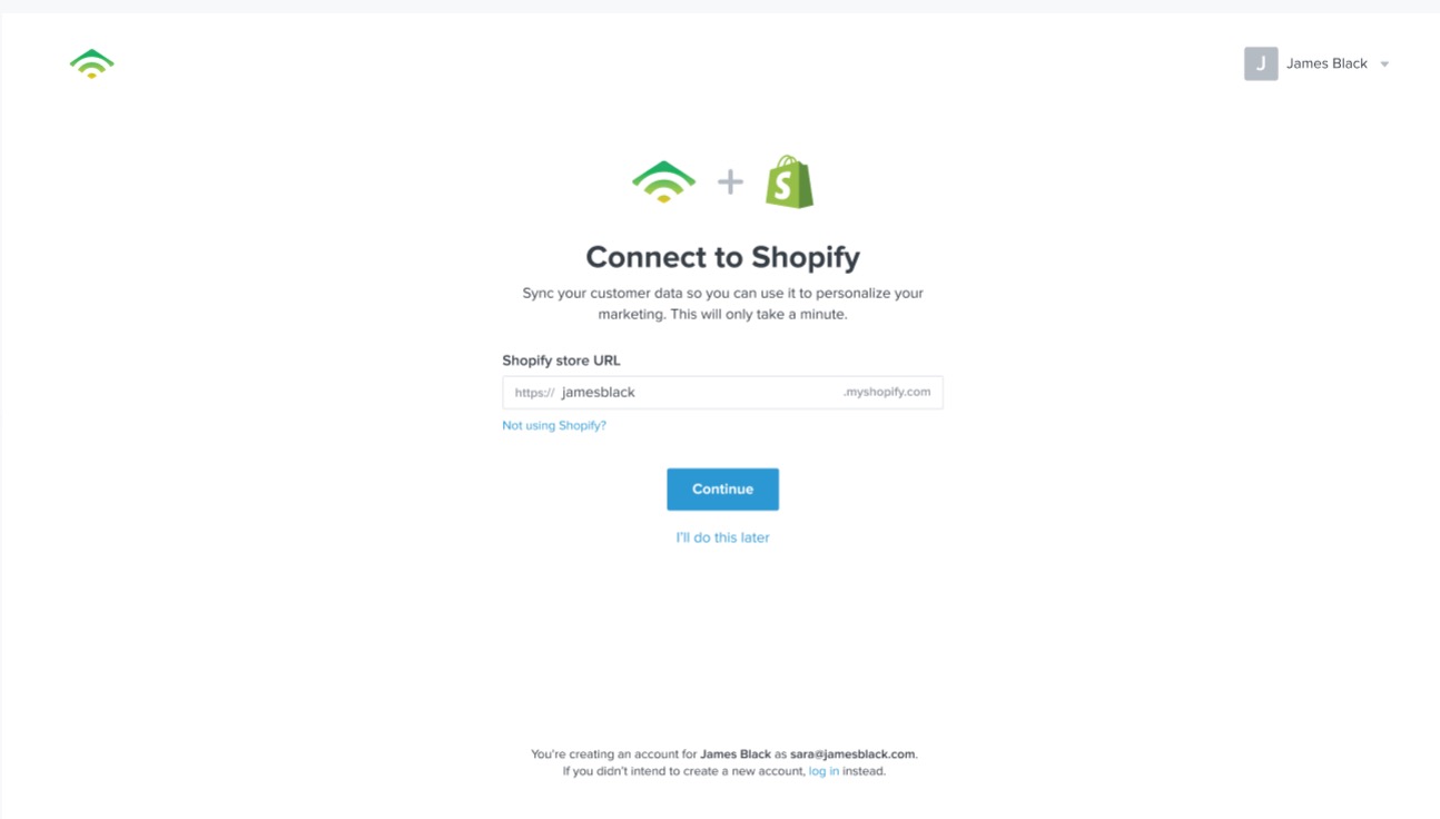 Example of the Shopify integration page asking you to fill in your store URL in the field below
