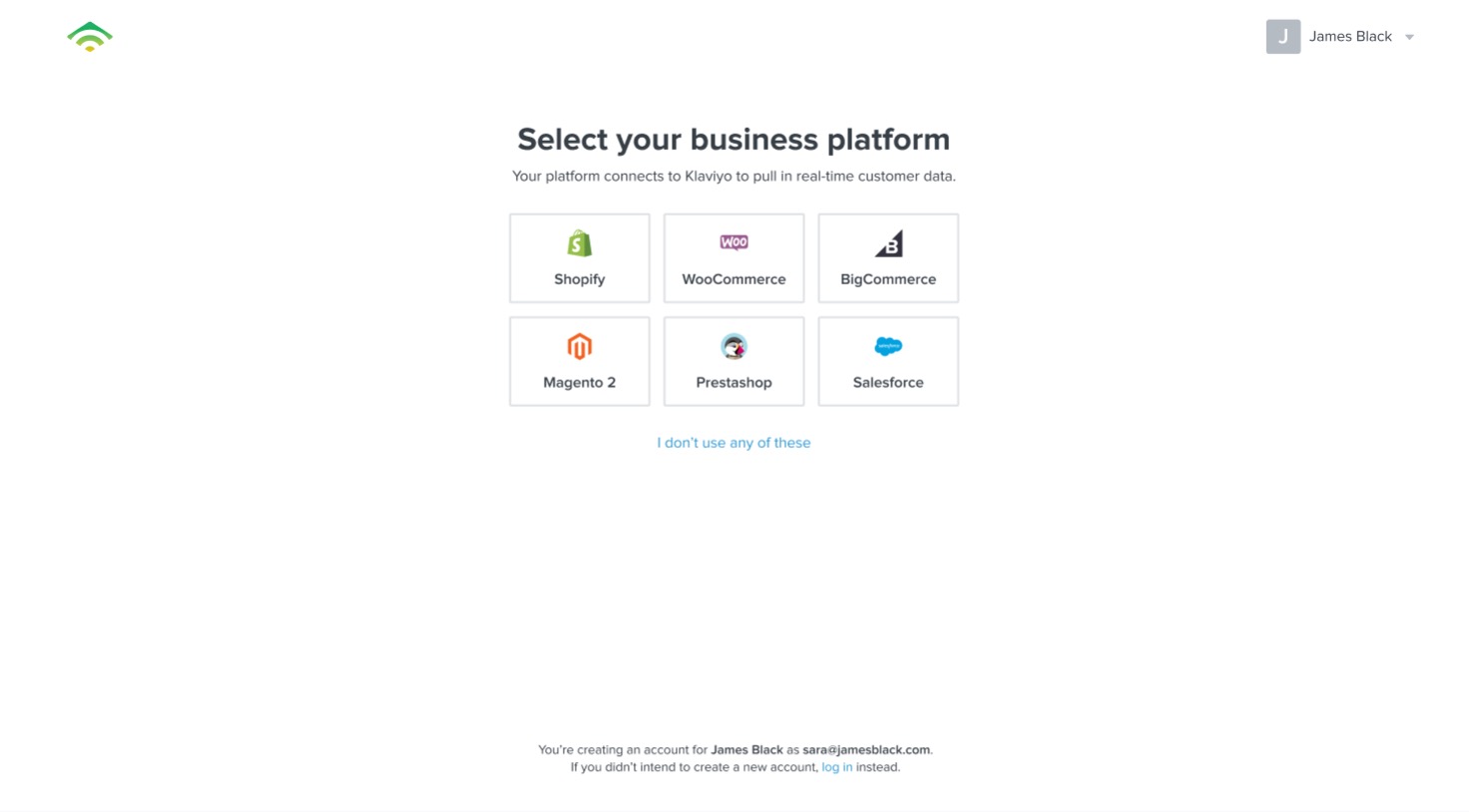 View of the connect your business ecommerce platform manually with additional platforms to choose from