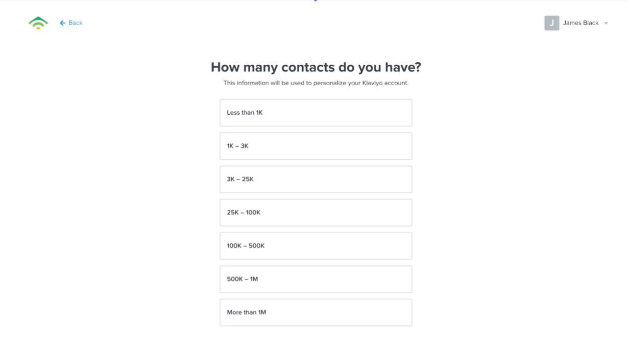 The Contact list page providing multiple options to choose from for your list size 
